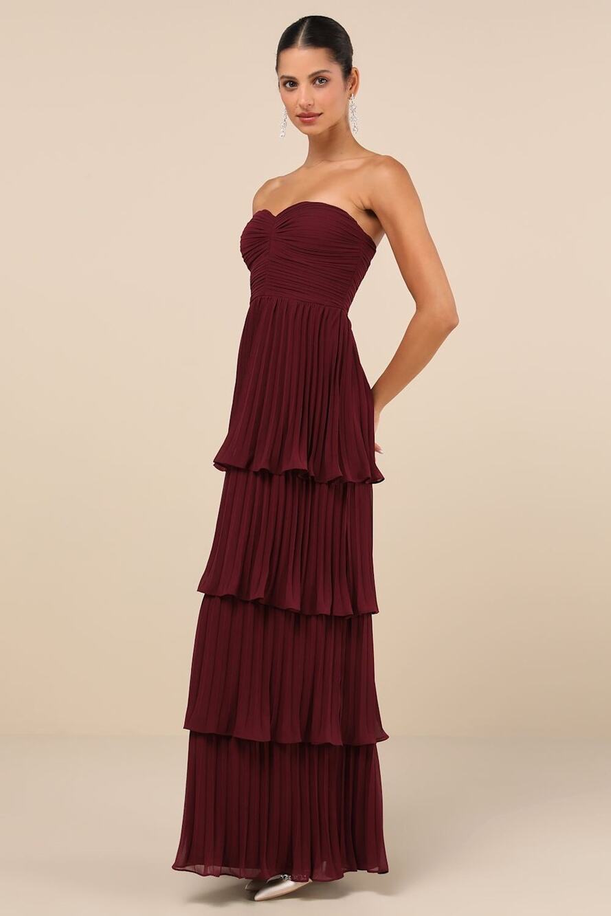 NWT Lulus Seriously Sensational Plum Purple Strapless Tiered Maxi Dress Gala L